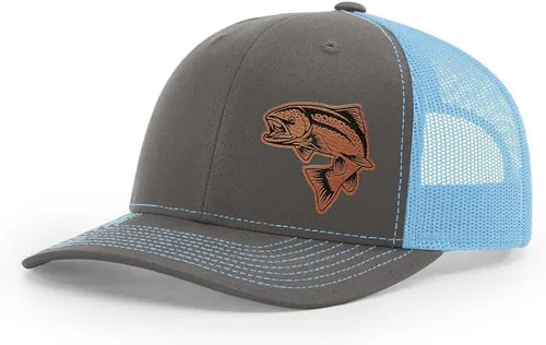 Vista 47 de Sombrero de pesca de salmón con parche de cuero grabado láser Richardson 112 Snapback Trucker Cap