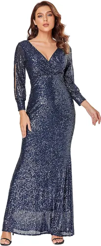 Vista 2 de Womens Sequined Mermaid Evening Dress Sleeve Prom Dress