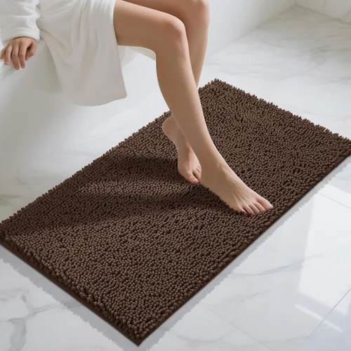 Vista 88 de Yimobra Tapetes de baño lavables, de chenilla súper suave y absorbente, para suelo y alfombra, de secado rápido, antideslizante, para bañera y Beige