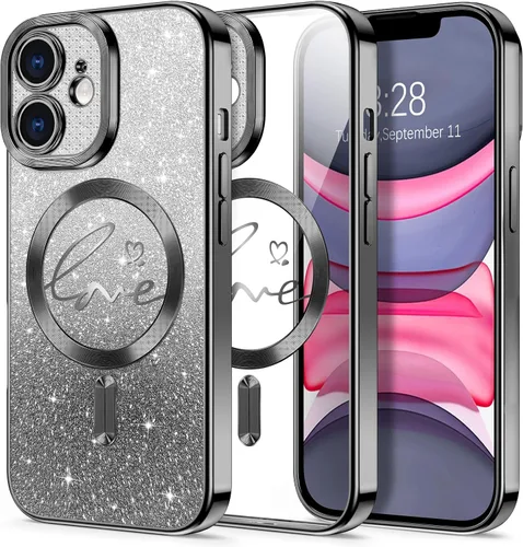 Vista 24 de Hython Funda para iPhone Air con purpurina, compatible con MagSafe Love Heart fundas magnéticas transparentes para teléfono para mujeres y niñas