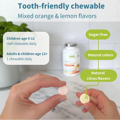 Vista 4 de Igennus - Vitamina C suave tamponada masticable 250-500 mg, niños y adultos, absorción optimizada con ascorbato de sodio y ácido ascórbico, sin