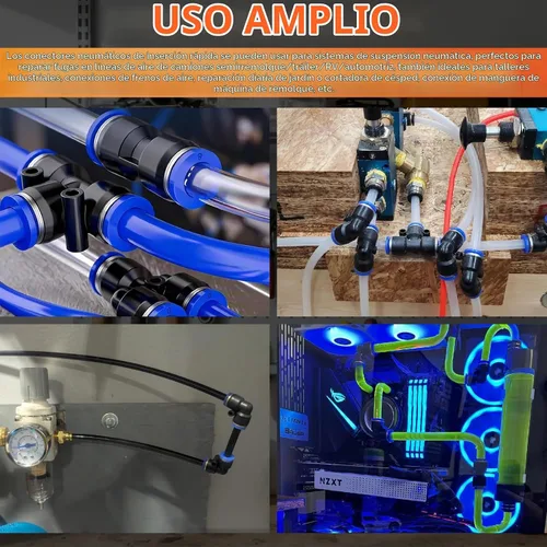 Vista 9 de Kit de accesorios de manguera de aire de empuje para conectar 70 piezas, 1/4 1/8 3/8 1/2 pulgadas de diámetro exterior neumático surtido con roscas