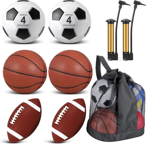 Vista 9 de Lenwen Juego de 6 pelotas deportivas para niños y adolescentes, incluye balón de fútbol de baloncesto de tamaño oficial con bolsas