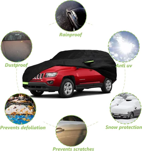 Vista 4 de YIXIN Funda impermeable de automóvil para Jeep Compass 2007-2026, fundas 210T, ajuste personalizado, correa 100% impermeable a prueba de viento