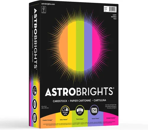 Vista 7 de Astrobrights® Cartulinas de Color, Colores Surtidos, Tamaño Carta (8.5" x 11"), 65 Lb, 30% Reciclado, Certificado FSC®, Paquete de 250