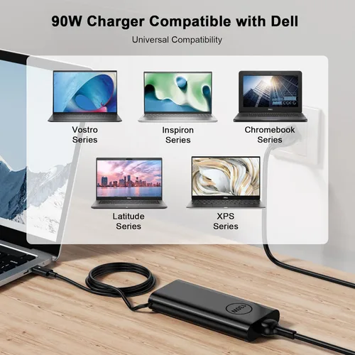 Vista 3 de Cargador para portátil USB C de 90 W compatible con Dell Latitude 5480 5490 5580 7490 7480 7390 XPS 13 9380 9370 9365 9360 XPS 15 9560 LA90PM170