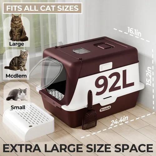 Vista 6 de Caja de Arena Extra Grande de Acero Inoxidable para Gatos con Tapa 24"x16.1"x15.2" Caja de Arena Grande Cerrada para Gatos Grandes, Control