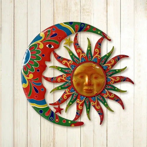Vista 2 de Limygus Adornos de Sol y Luna para Pared para Exteriores, Arte de Pared de Metal Colorido con Sol y Luna y Estrellas Perfecto para Patio, Jardín