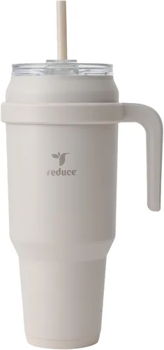 Vista 29 de REDUCE Vaso de acero inoxidable de 24 onzas con asa, con aislamiento al vacío de doble pared, tapa a prueba de sudor y popote reutilizable, mantiene