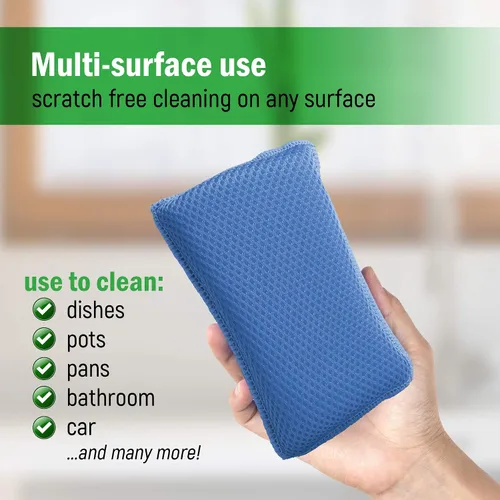 Vista 4 de Scrub-It - Esponja de cocina de microfibra Miracle - Esponjas de limpieza resistentes para lavavajillas que no rayan, lavables a máquina, (azul)