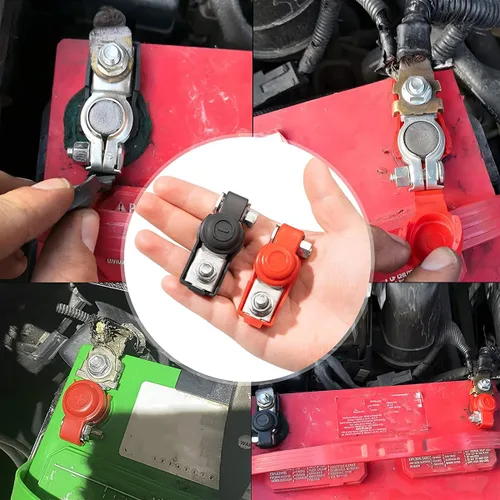Vista 4 de BESULEN 1 par de abrazaderas de terminal de cable de batería de automóvil, conectores negativos positivos de cobre con cubierta de plástico, 6
