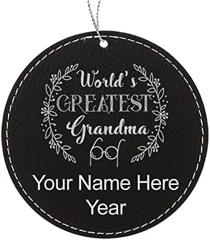 Vista 4 de LaserGram Personalized Christmas Ornament, World's Greatest Grandma, Faux Leather, Custom Laser Engraved Gift Idea (Round Shape, Black with Gold)