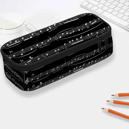 Vista 2 de Yekiua Estuche para lápices con notas musicales, estuche de gran capacidad para partituras musicales, estuche de lápices para oficina, universidad