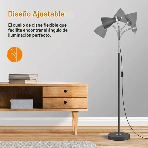 Vista 4 de LEPOWER Lámpara de pie, lámpara de pie de metal con cuello de cisne ajustable para dormitorio Negro arena