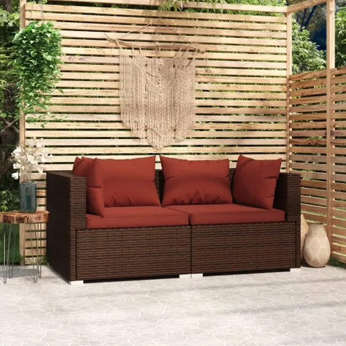 Vista 14 de Brown Wicker Patio 3-Seater Sofa with Cushions, PE Rattan Outdoor Seating Set with Steel Frame Brown and Cinnamon Red