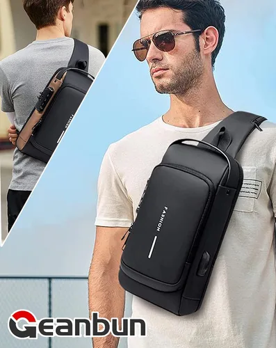 Vista 8 de Sling Bag for Men Anti-Theft USB Crossbody Backpack Waterproof Chest Daypack