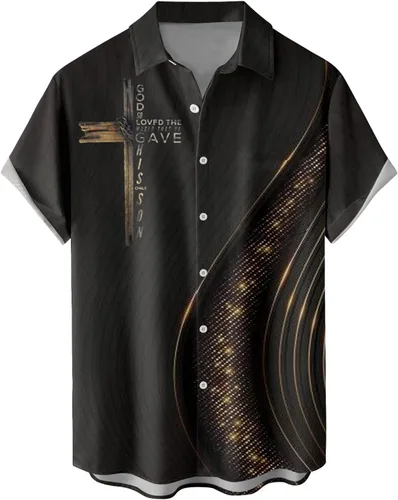 Vista 55 de Camisas tropicales con botones para hombre, camisas hawaianas de manga corta, casuales para vacaciones, camisas de playa holgadas Beige-playa escena