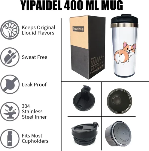 Vista 3 de Corgi Butt - Taza de café de viaje de acero inoxidable de 13 onzas, divertida botella de agua con aislamiento, vaso de regalo de cumpleaños