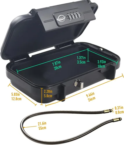 Vista 2 de Caja de seguridad portátil, combinación segura con cable extraíble, establece tu propia combinación, para viajes, actividades familiares y de Negro