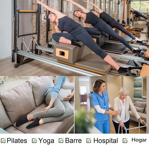 Vista 4 de Toes Home Calcetines de pilates para mujer, calcetines de yoga con agarre 2 Pairs negro
