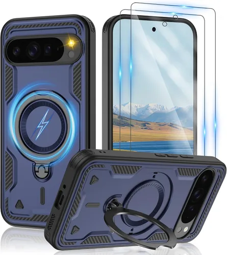 Vista 85 de Gritup fro Funda para Google Pixel 9A, funda protectora magnética de grado militar compatible con Mag-Safe, 2 protectores de pantalla HD, soporte