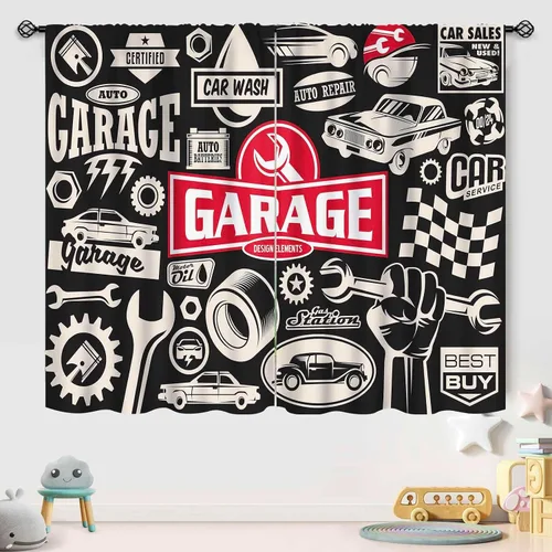 Vista 4 de Cortinas de ventana de garaje, retro, para reparación de cuevas de hombre, herramientas de garaje, cobertizo, taller, piezas de automóvil, motor