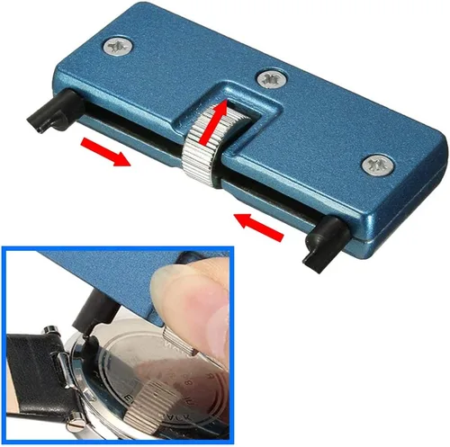 Vista 3 de MMOBIEL Abridor de caja de reloj, llave de tornillo ajustable compatible con reemplazo de batería y reparación de relojes, Azul, Compacto