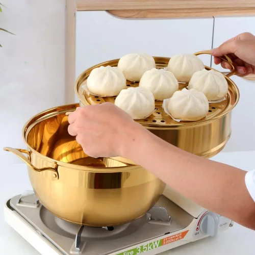 Vista 3 de Juego de vaporizador de acero inoxidable resistente de alta calidad, 3 niveles, incluye 2 ollas de cocina, 1 septa y tapa para cocinar al vapor
