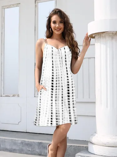 Vista 4 de ETCYY Vestidos de verano para mujer 2025, casual, sin mangas, cuello en V, suelto, salida de playa, vestidos de verano con bolsillos, Tinte 29
