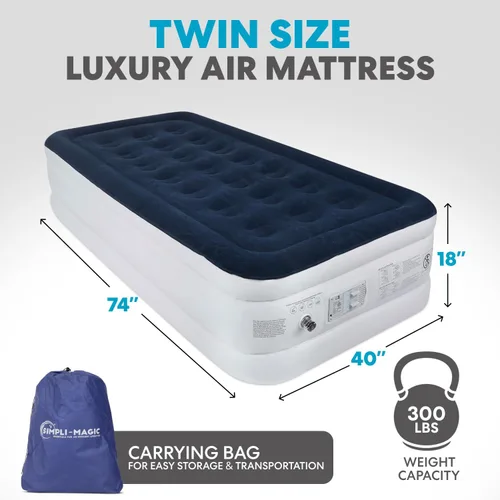 Vista 2 de Simpli-Magic Premium Collection - Colchón de aire de lujo, bomba integrada de alta capacidad para el hogar y el campamento, doble altura, ajustable
