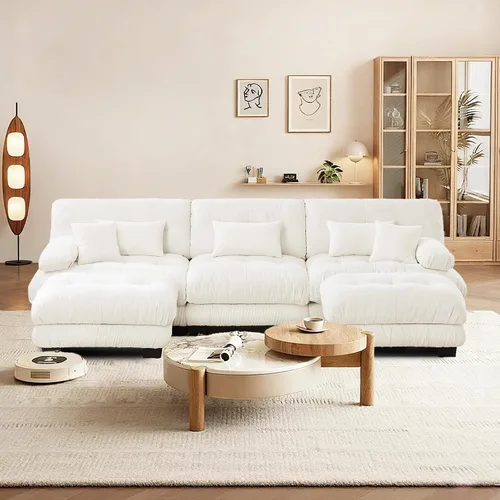 Vista 71 de Reposapiés Otomano Tapizado de Terciopelo con Cojín para Sofá Seccional Sofá 300 libras para Sala de Estar (Beige)