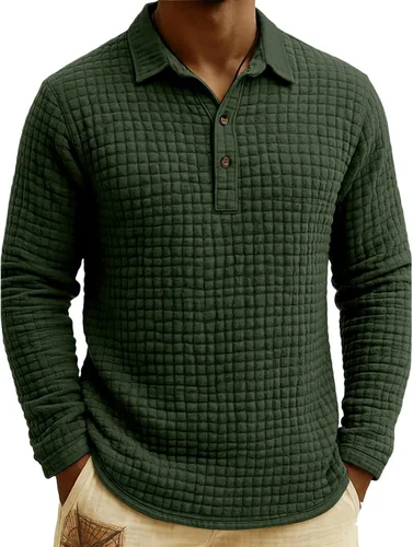 Vista 27 de Polo de punto para hombre, manga larga, ligero, informal, con cuello