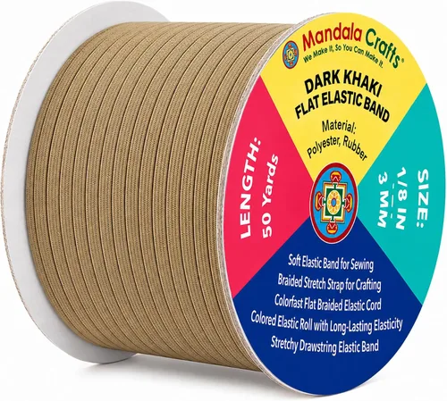 Vista 147 de Mandala Crafts 20 yardas 1/2 pulgada 0.472 in bandas elásticas beige