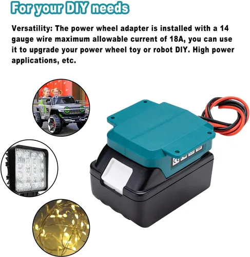 Vista 2 de Rueda adaptadora de batería de alimentación para batería Makita 18V LXT con conector de cable de 14 AWG para BL1850B, BL1860B, BL1830B, BL1840B