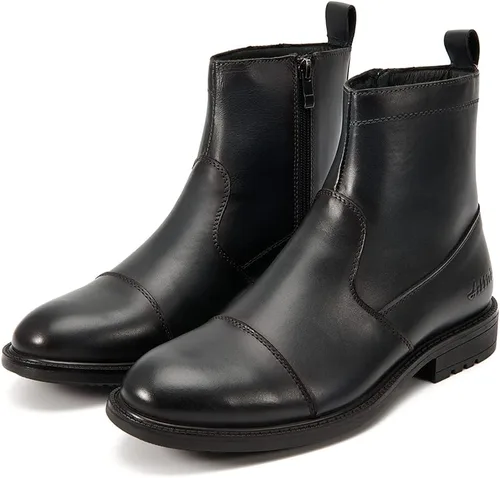 Vista 5 de Botas de vestir Chelsea para hombre, botas altas o medias, sin cordones, para negocios, de cuero genuino, para trabajo, uso diario, zapatos casuales