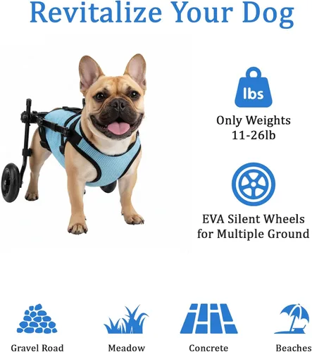 Vista 5 de Silla de ruedas para perros para patas traseras, silla de ruedas ajustable para perros pequeños con marco de 0.069 pulgadas de grosor, carrito
