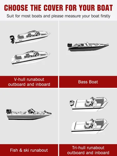 Vista 5 de Angink - Funda resistente para lancha de 20 pies y 22 pies, impermeable, tela 600D, se adapta a lanchas de cubierta, lanchas V-Hull Runabout