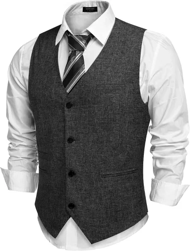 Vista 19 de COOFANDY Chalecos casuales de negocios para hombre, chaleco ligero de corte ajustado para traje Verde militar