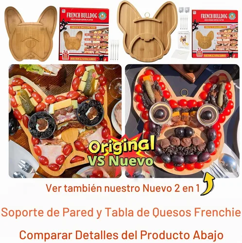 Vista 4 de Frenchie The French Bulldog - Tabla de queso, set de regalo original de 12 pulgadas Includes 4 Engraved Mini Forks & Frenchie Gift Box, Cute Dog