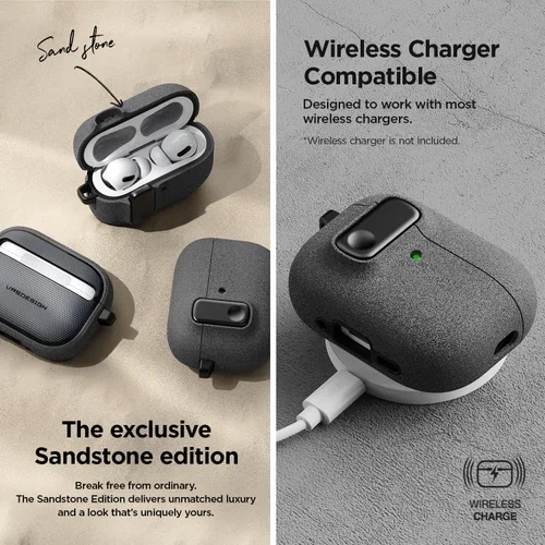 Vista 4 de VRS Design Modern Lock - Funda para Apple AirPods Pro de 3ª generación (2025), estilo protector elegante con seguridad de bloqueo compatible