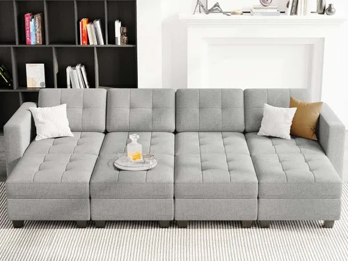 Vista 12 de Belffin Sofá Seccional Modular con Almacenamiento Sofá Cama Seccional Modular para Sala de Estar Azul