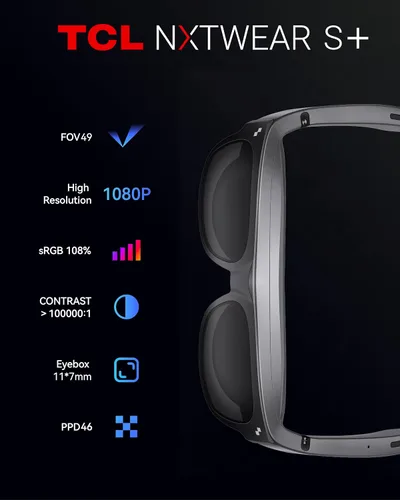 Vista 4 de TCL RAYNEO NXTWEAR S+ AR Glasses, Advanced Edition. 215" Micro-OLED Augmented Reality, 49FOV, 1080P Video Display, 120Hz, Dynamic Stereo Sound, 3D