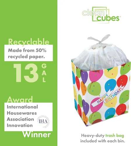 Vista 5 de Clean Cubes Botes de basura desechables de 13 galones (paquete de 3) con bolsas bajas, contenedores plegables de basura y reciclaje para fiestas