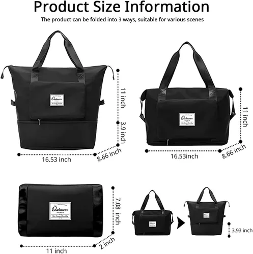 Vista 2 de Bolsa de viaje plegable de gran capacidad, portátil, expandible, bolsa de transporte en seco y húmedo, bolsas de lona deportivas