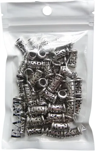 Vista 3 de RUBYCA 30 cuentas espaciadoras tibetanas de tono plateado para pulseras europeas con cilindro tallado
