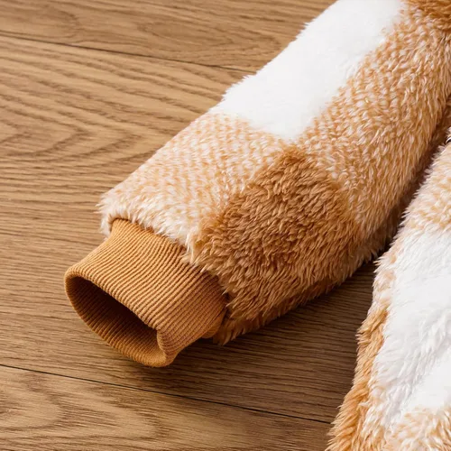 Vista 6 de MIEKISA Mameluco peludo a cuadros con capucha para bebés, niños y niñas, otoño e invierno
