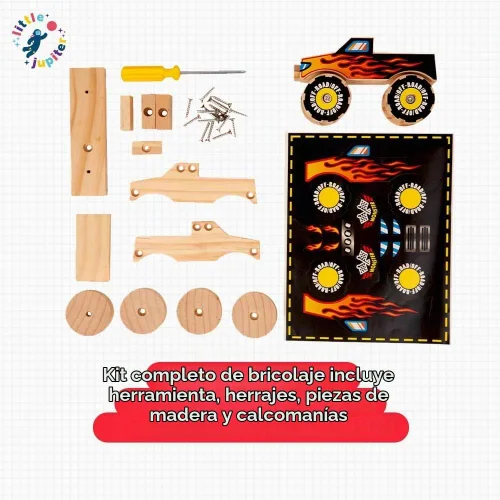 Vista 5 de Little Jupiter Kits de madera de bricolaje con calcomanías, kit de construcción para niños, juguetes troncos para edades de 4 a 7 años, manualidades
