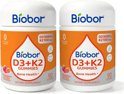 Vista 8 de Biobor Gomitas naturales de vitamina D3 K2, 5000 UI de vitamina D3 y 100 mcg de vitamina K2 (MK-7), apoya los huesos saludables, suplemento de salud