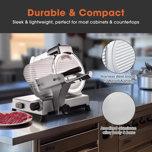 Vista 5 de WeChef Cortador de carne comercial de 10 '' 240 W eléctrico Deli Slicer Queso Cortador de alimentos Hoja de acero inoxidable para tienda restaurante