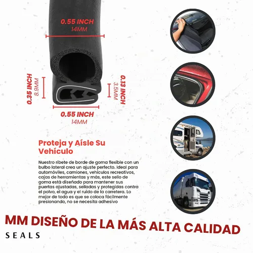 Vista 3 de Tiras de goma horizontal para puerta de automóvil, Negro